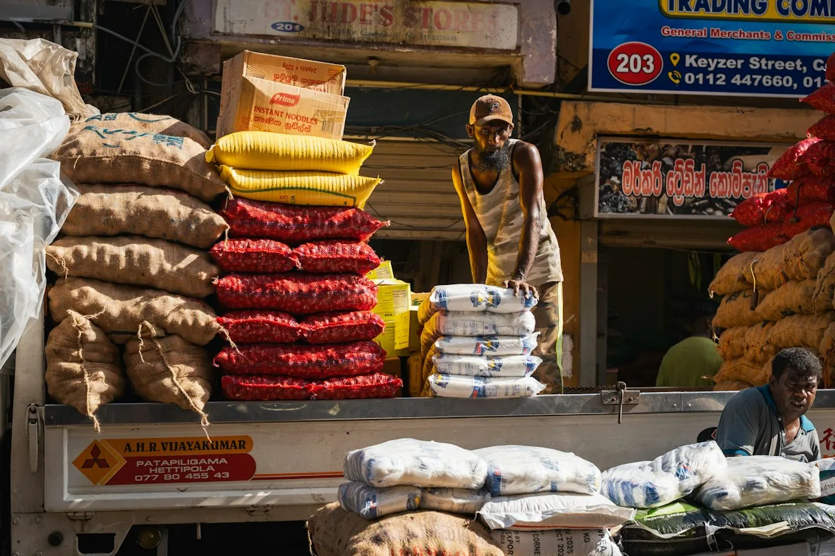 Rice in a burlap sack at a market